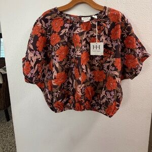 Haute Hippie Red and Black Floral Blouse